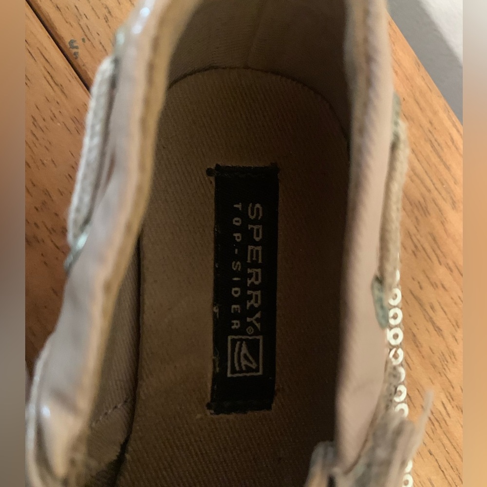 Sperry Bahama Jr Silver Top Sliders Velcro Gold Sequin Toddler Size 8.5M - Picture 5 of 8